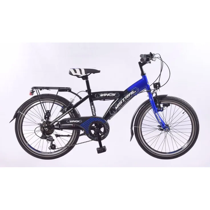 T&Y Trade MISTRAL BLAU, 24 Zoll Kinder Cityrad mit 6 Gang Shimano Kettenschaltung, Gepäckträger und STVO Beleuchtung