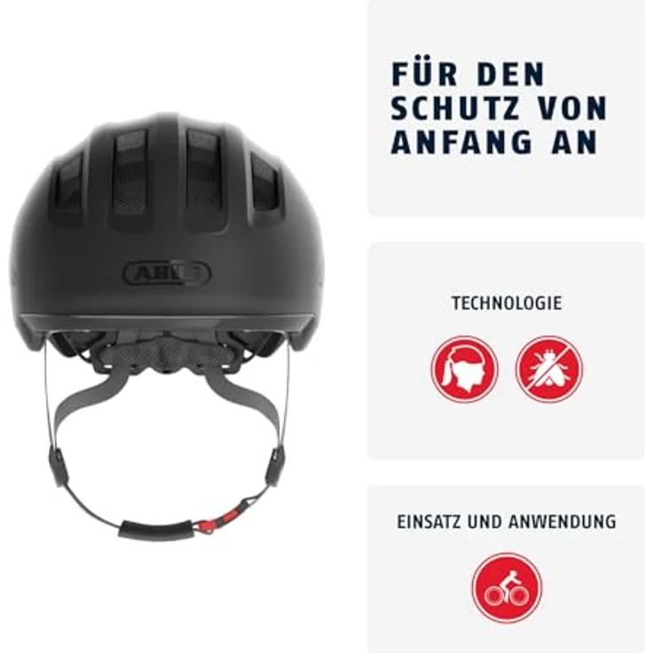 ABUS Smiley 3.0 ACE LED, Kinder Fahrradhelm mit Licht, tiefe Passform, Platz für Zopf, Schwarz, Größe S – Bild 2