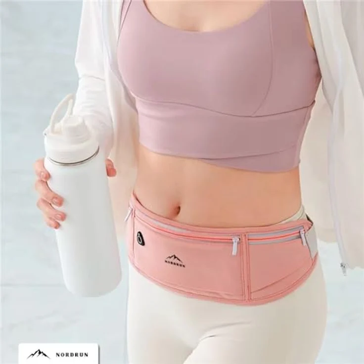 NORDRUN Laufgürtel für alle Handys, verstellbar und wasserdicht mit großer Kapazität, schwarz und rosa – Bild 5