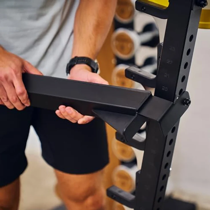 HAMMER Langhantelablage RA80, 250 kg belastbar, 23 verstellbare Spotter, multifunktionales Rack, gummierte Hantelauflagen, 9 Ablagepunkte – Bild 5