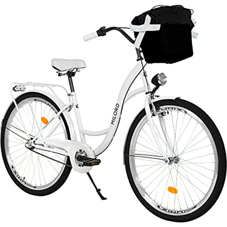 Milordbikes City-Fahrrad, Weiß, Metall, 46 cm, leichter Rahmen, Aluminiumfelgen, mit hinterem Träger – Bild 1
