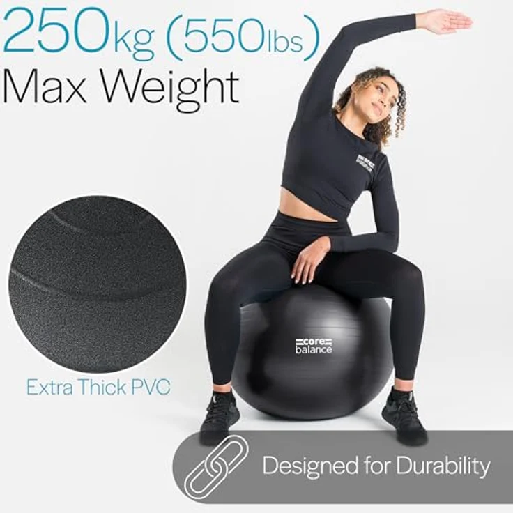 Core Balance, berstsicherer Gymnastikball - für Fitness Yoga Schwangerschaft - 55cm 65cm 75cm 85cm - inkl. Luftpumpe – Bild 4