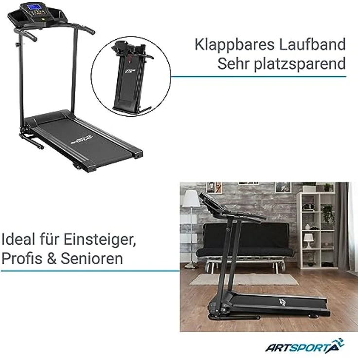 ArtSport Laufband Speedrunner 2200 klappbar - Für zuhause, 12 km/h, 12 Programme, Steigung, 5 Zoll Display, Halterungen - Belastbarkeit bis 120 kg – Bild 5