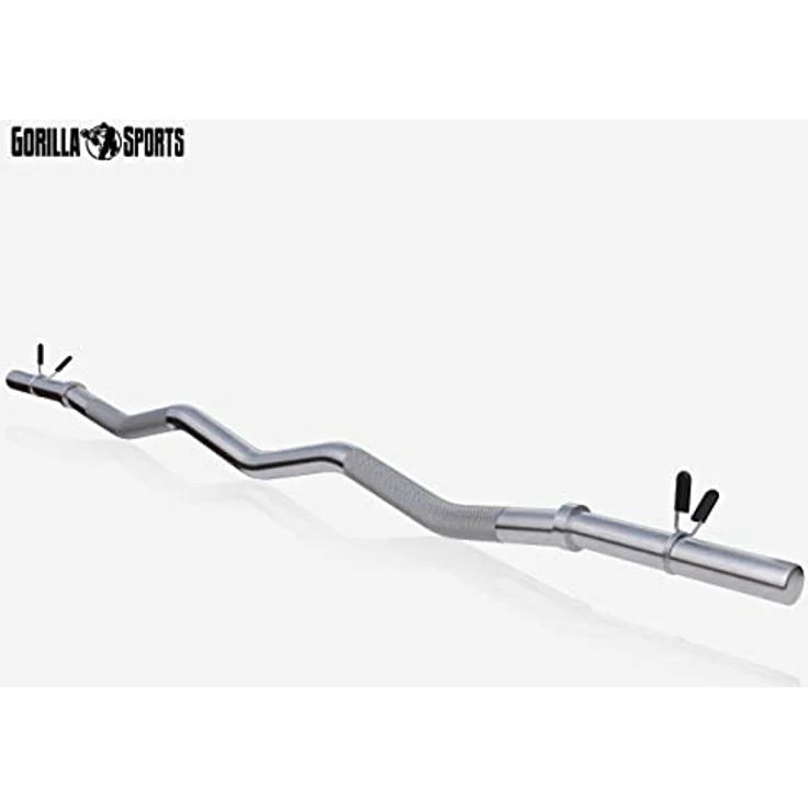 GORILLA SPORTS® SZ Curlstange - 120 cm, bis 180 kg Belastbar, 30/31 mm, mit 2 Federverschlüssen, aus Chrom, Gerändelt und Rutschfest - Langhantelstange, SZ-Stange, SZ Curlhantelstange – Bild 3
