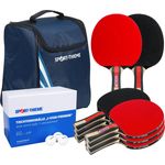 Sport-Thieme Tischtennisschläger-Set Competition Smart, 8 Schläger mit 2,2 mm Schwamm, Mikado-Belag, ITTF-zertifiziert, konkaver Griff, Aufbewahrungstasche und 120 Plastikbälle