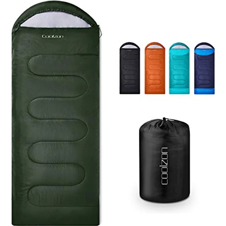 Coolzon Outdoor Schlafsack, 3-4 Jahreszeiten für Erwachsene, ultraleicht und komprimierbar, wasserabweisend, atmungsaktiv, grün – Bild 1