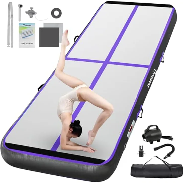 FBSPORT Airtrack Matte, 5M Turnmatte mit 20cm Dicke, inklusive Luftpumpe und Tragetasche, ideal für Yoga und Gymnastik zuhause und im Freien