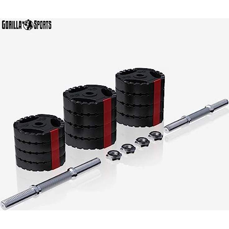 GORILLA SPORTS® Kurzhantelset - 20 kg oder 30 kg, Ø 30mm, 2 Kurzhantelstangen mit 4 Sternverschlüssen, Griff gerändelt, Kunststoff - Hantelset, Gewichte, Kurzhanteln 2er Set, Kurzhantel Set – Bild 2