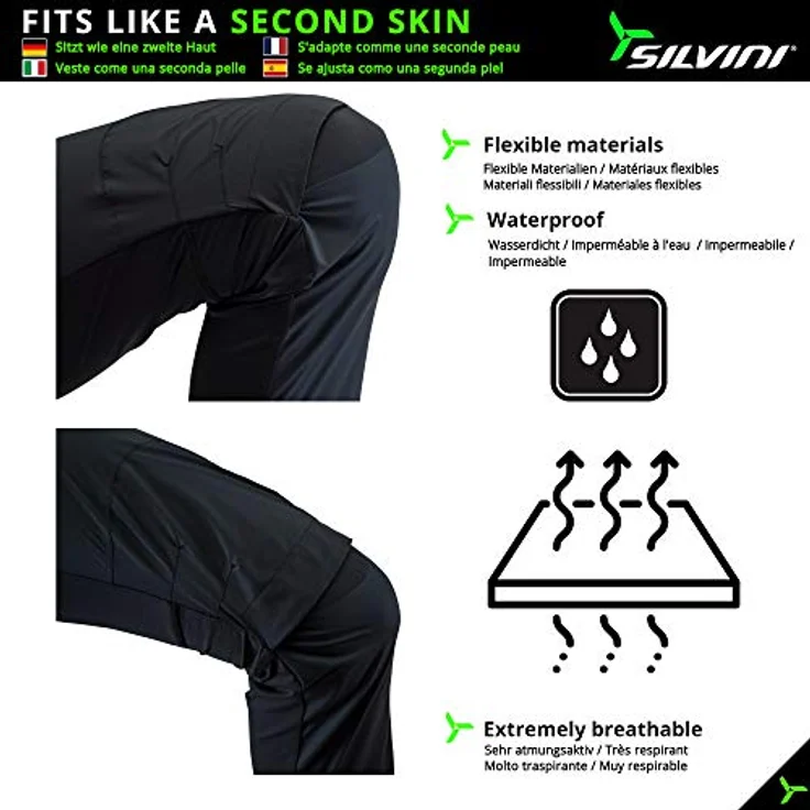 Silvini Soraca MP1144, Herren Skihosen, winddicht und atmungsaktiv, seitliche Reissverschlüsse, Schwarz, Größe L – Bild 4
