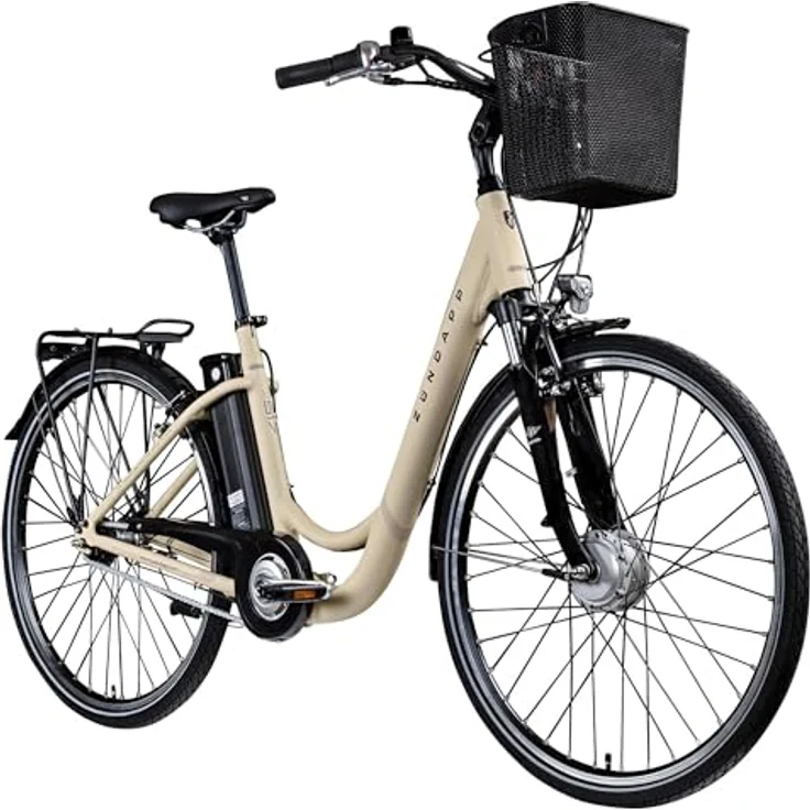 Zündapp Z517 E Bike Damenfahrrad, 28 Zoll, 155-190 cm, 7 Gang Nabenschaltung, Rücktrittbremse, Vorderradmotor, 374 Wh Akku, inklusive Beleuchtung und Frontkorb – Bild 1