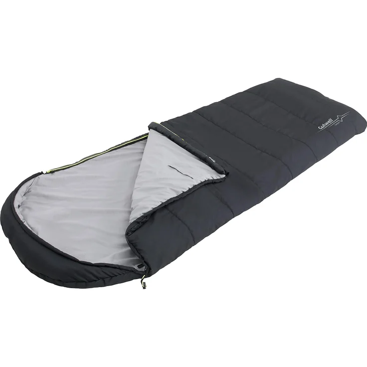 Outwell Campion Black, Kunstfaserschlafsack für drei Jahreszeiten, 215 cm, 1,2 kg, mit Kapuze und Zwei-Wege-Reissverschluss