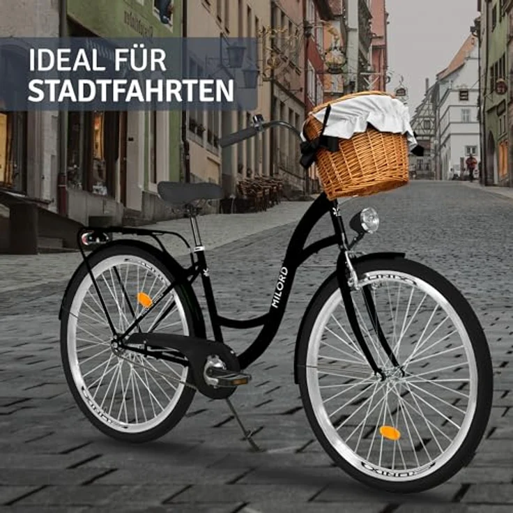 Milordbikes City-Fahrrad, Schwarz, 46 cm, Metallrahmen, 700C Reifen, vormontiert mit Träger und Zubehör – Bild 6