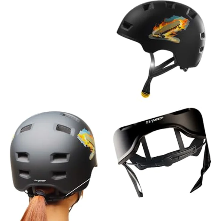 Crazy Safety Rampage, Skater- und Fahrradhelm für Kinder, ergonomisch, schwarz, EN1078 zertifiziert, leichtgewichtig mit Belüftungssystem – Bild 4