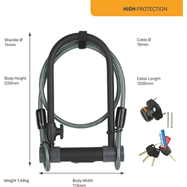 Yale Hochsicherheits-U-Schloss mit Sicherheitskabel, 120 cm, ultrastarker Bügel, schwarz – Bild 5