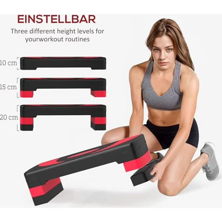 HOMCOM Aerobic-Stepper, höhenverstellbar mit 3 Stufen, Fitness Heimtrainer für Indoor und Outdoor, Schwarz+Rot – Bild 3