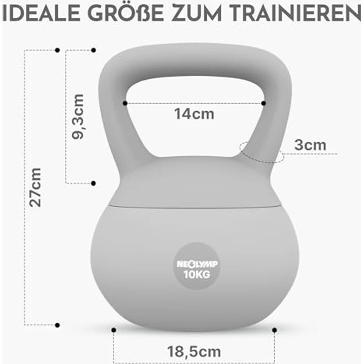 NEOLYMP Soft Kettlebell 10 kg, bodenschonend & leise mit ergonomischem Softgriff, stoßdämpfende Kugelhantel für Homegym (Grau) – Bild 3