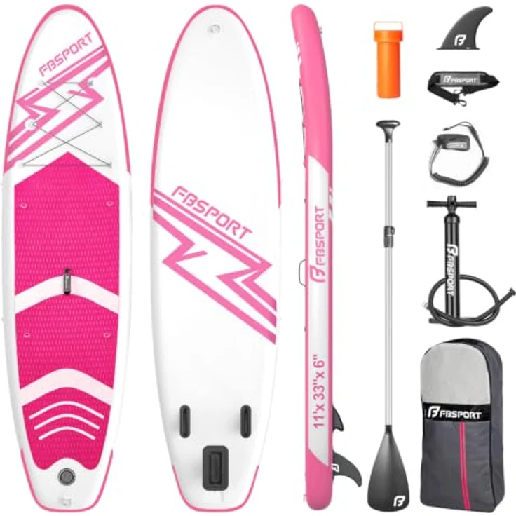 FBSPORT Aufblasbares SUP Board, Stand Up Paddling Board, 15CM dick, pink, inkl. verstellbarem Aluminium SUP Paddel und Pumpe – Bild 1