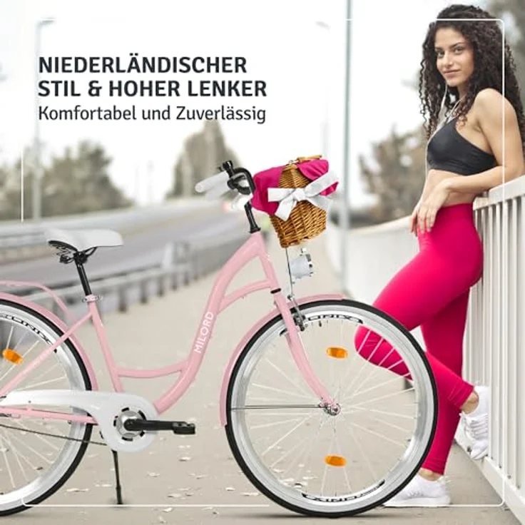 Milordbikes City-Fahrrad, Pink, 46 cm, Metallrahmen, Freizeit- und Sportbike mit Aluminiumfelgen und Trägersystem – Bild 4