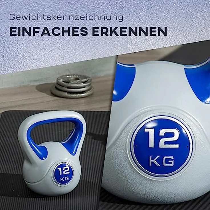 SPORTNOW Kettlebell 12 KG, Bodenschonende Kugelhantel, Schwunghantel Gewichtkugel für freies Gewichtstraining, Krafttraining, Gewichtheben, Ausdauer, Fitness, Blau – Bild 5