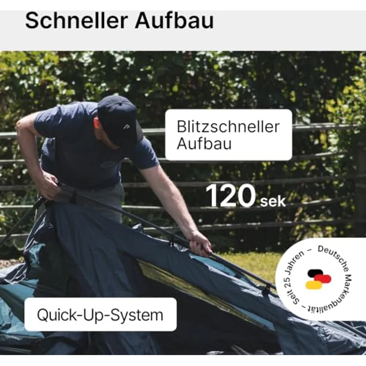 qeedo Quick Villa L, Familienzelt für 5 Personen, Sekundenzelt mit Stehhöhe, wasserdicht - Stoneblue – Bild 4