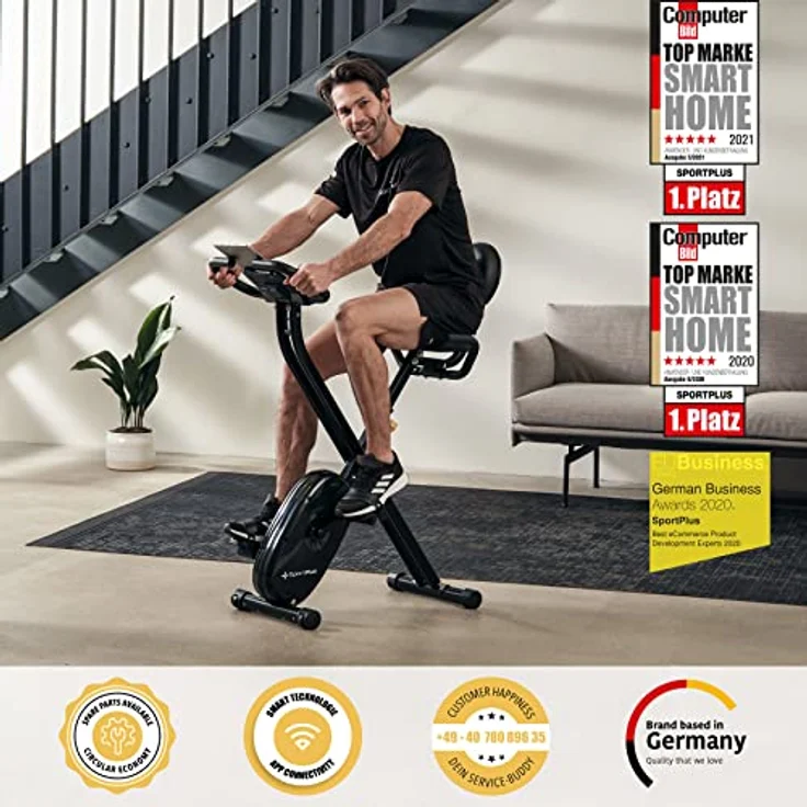 SportPlus Heimtrainer klappbar, Ergometer-Fahrrad faltbar mit Rückenlehne, Pulsmessung, Trainingsprogramme, 24 Widerständen – Bild 2