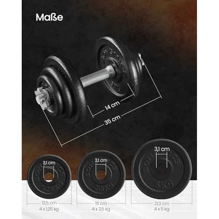 SONGMICS Hanteln, Hantelset aus Gusseisen, verstellbar, 2 x 20 kg, für Fitnessstudio und Zuhause, tintenschwarz SYL40T – Bild 3