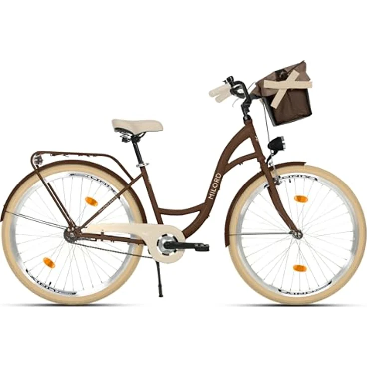 Milord Komfort Fahrrad, Damenfahrrad 28 Zoll mit Korb, 1 Gang, Braun, Retro-Design und komfortable Fahrweise – Bild 2