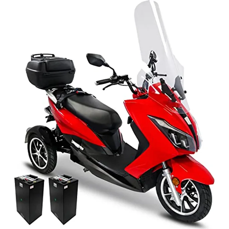 Rolektro Maximus MX3 E-Trike Elektromobil 25 km/h - 1500W Elektromoped für 2 Erwachsene - E-Moped 2 herausnehmbare Lithium Akkus - 3-Rad E-Mofa 140km Reichweite - Senioren-E-Dreirad Zulassung