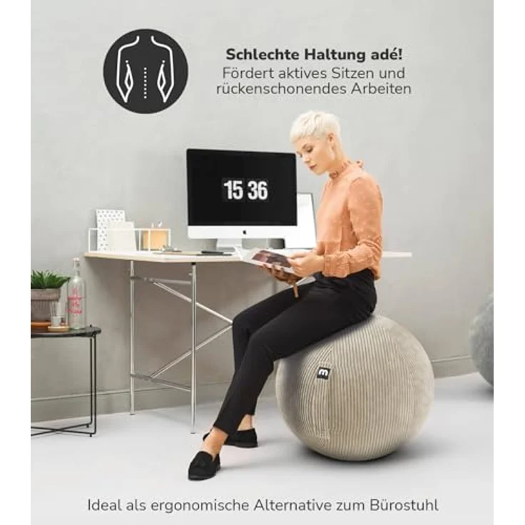 mokebo Stoff Sitzball Büro ergonomisch 'Der Sportliche', 65cm Breite, Stoff- oder Cordbezug, inkl. Pumpe - kuschelige Bürostuhl Alternative in Blau – Bild 2