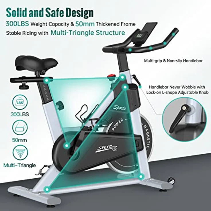 PASYOU Heimtrainer Fahrrad mit Magnetischer Widerstand, Fitnessbike Riemenantrieb, LCD Monitor mit RPM, IPad-Halterung Hometrainer 150 kg Belastbar – Bild 3