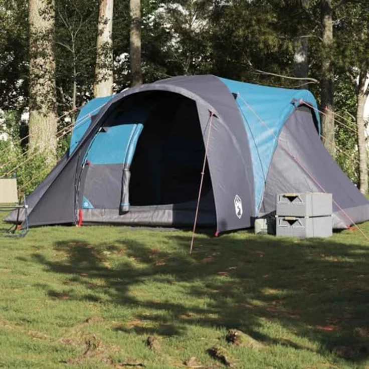 vidaXL Kuppel-Familienzelt 6 Personen, blau, wasserdichtes Campingzelt mit abnehmbarem Überzelt und E-Anschluss für Stromzubehör – Bild 2