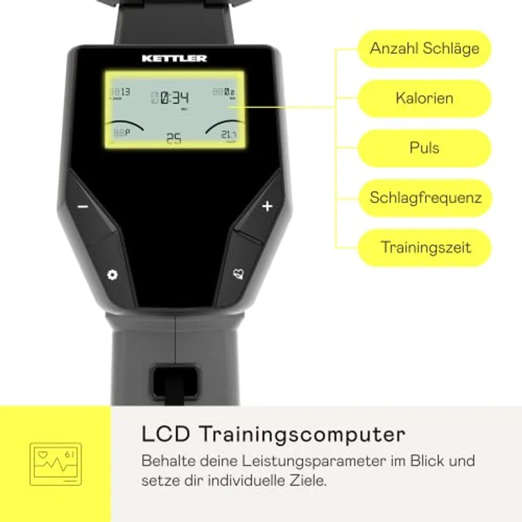 Kettler Rudergerät Rower 2.0 | 4kg Schwungmasse | 8 Widerstandsstufen | mobil Dank Batteriebetrieb | Magnetbremssystem | Hohe Gewichtsbelastung von 120kg | Transportrollen | ergonomischer Rudergriff – Bild 3