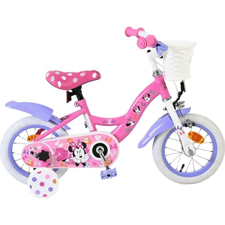 Volare Kinderfahrrad Minnie, 12 Zoll, rosa, mit Handbremse, Rücktrittbremse und abnehmbaren Stützrädern, für Mädchen – Bild 8