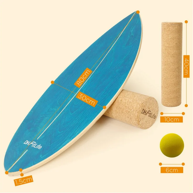 DH FitLife Surf Balance Board Set mit Korkrolle und Balance Ball, für Gleichgewichtstraining, Koordination und Core-Stabilität