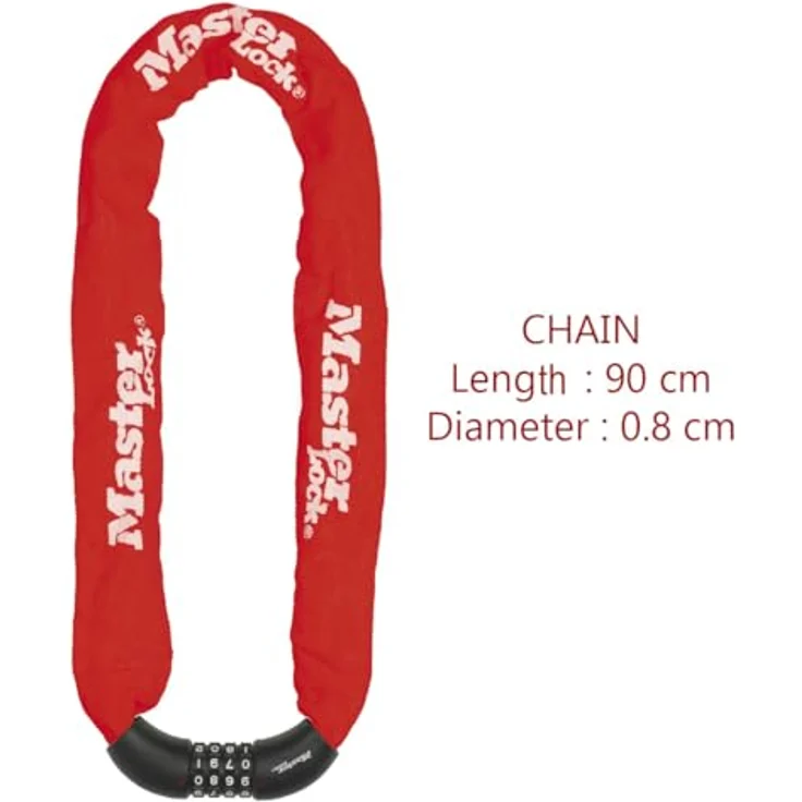 Master Lock Veloschloss mit 90 cm Nylonbeschichteter Stahlkette, 4-stelliger Zahlencode und 8 mm Durchmesser – Bild 6