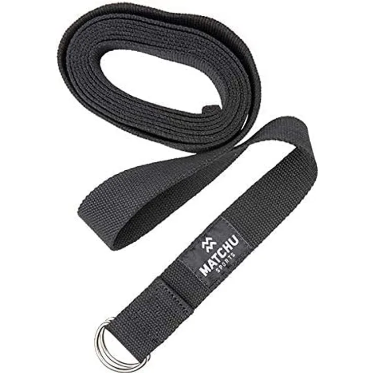 MATCHU Yogagurt, 100% Baumwolle, 3m x 3,5cm, verstellbar mit Metall-D-Schnalle, schwarz