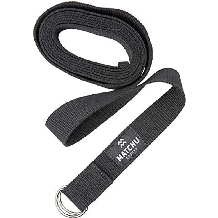 MATCHU Yogagurt, 100% Baumwolle, 3m x 3,5cm, verstellbar mit Metall-D-Schnalle, schwarz – Bild 1