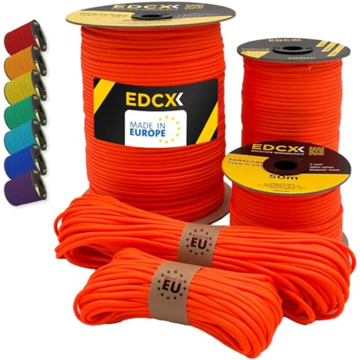 EdcX Paracord 550 Typ III, 4 mm Nylon-Seil, 250 kg Belastbarkeit, Sofit Orange, 10 m, Made in EU, ideal für Survival und Outdoor-Aktivitäten