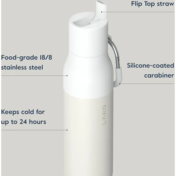 LarQ Insulated Bottle Granite White 500ml, mit Flip-Top Strohm und BPA-frei, 24h kühlhaltend – Bild 3