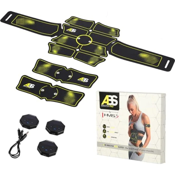 HMS ABS Master Pro Super, Bauchtrainer TENS-EMS-Gerät mit 10 Arbeitsmodi, 20 Intensitätsstufen, 3 unabhängigen Gurten für Ganzkörpertraining – Bild 3