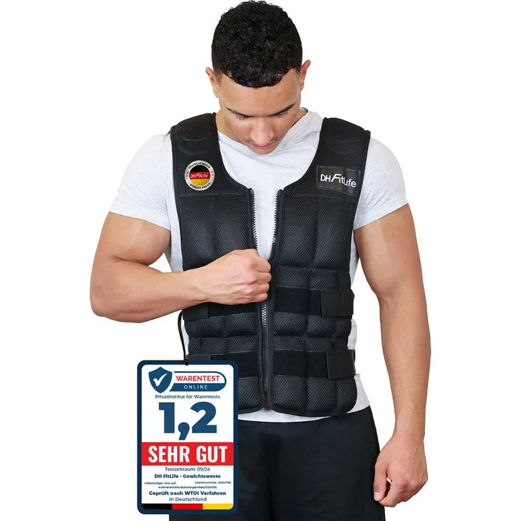 DH FitLife Gewichtsweste Verstellbar 10/20/30KG, Ergonomische Fitnessweste für Muskelaufbau und Krafttraining, Herren/Damen, Atmungsaktiv, Schwarz