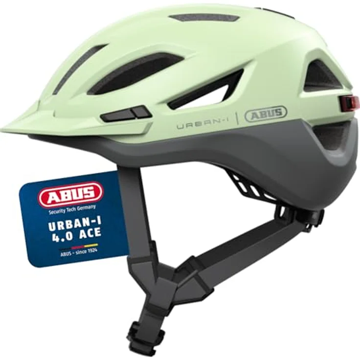 ABUS Urban-I 4.0 ACE, Fahrradhelm mit aufladbarem Rücklicht und 4 Leuchtmodi, Zopf-Öffnung, Schirm, magnetischem Verschluss - Größe L, grün – Bild 2