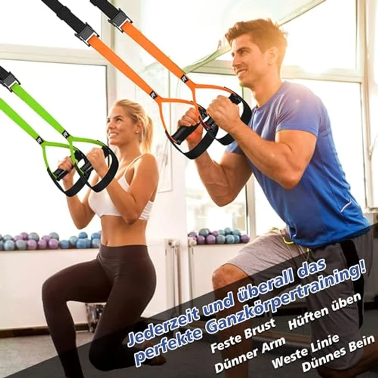 RHINOSPORT Schlingentrainer Sling Trainer Set mit Türanker Einstellbar Fitness Zuhause Suspension - geeignet für unterwegs und für das Training im Innen- und Außenbereich – Bild 4