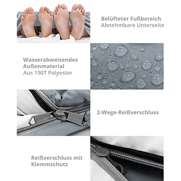 KingCamp Deckenschlafsack Oxygen 250 D, Doppel-Schlafsack für 2 Personen, XL, -3°C, mit Kissen und Innentasche, Medium Grey – Bild 4