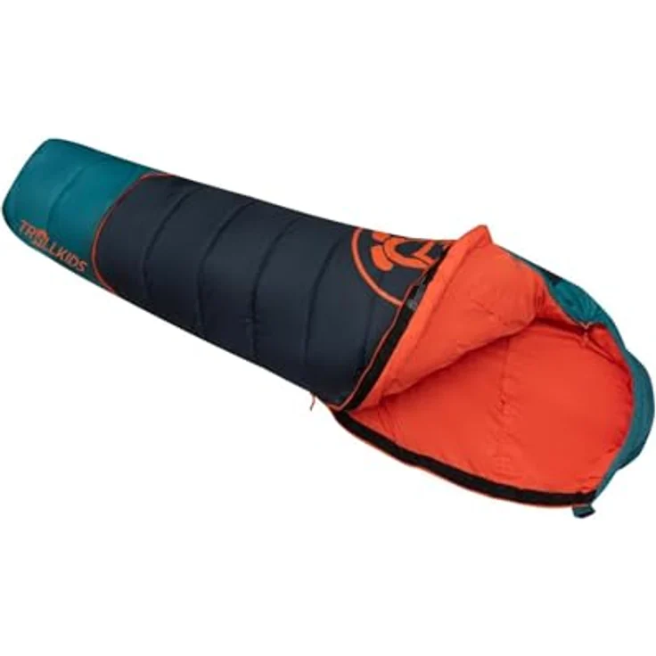 Trollkids KIDS FJELL DREAMER Schlafsack, robuster Schlafsack für Kinder mit Mitwachs-Funktion, Dunkles navy/Dunkeltürkis/Glühendes Orange – Bild 3