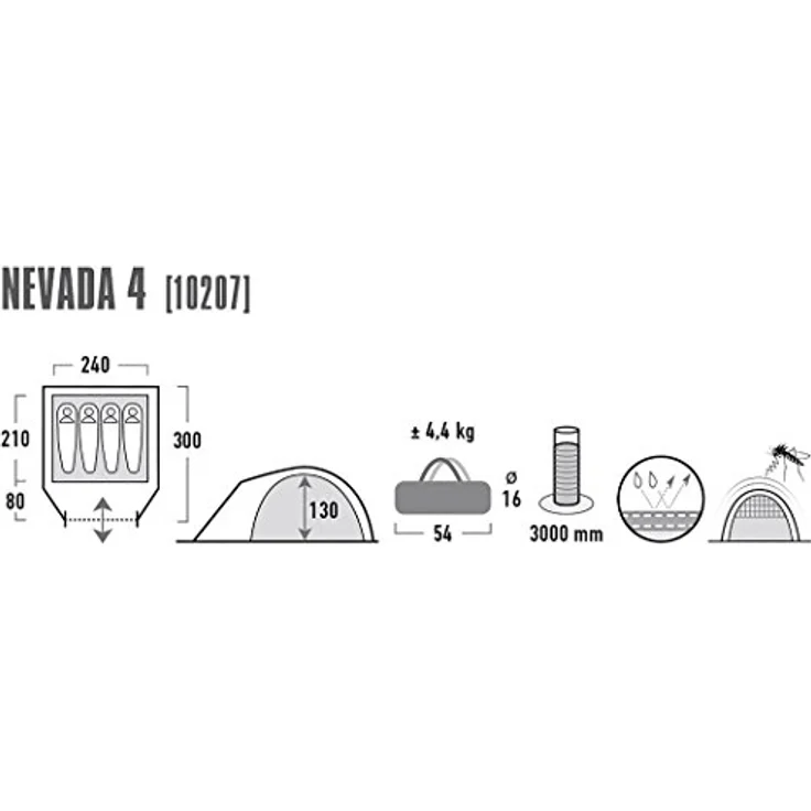 High Peak Kuppelzelt Nevada 4, doppelwandiges Iglu-Zelt für 4 Personen, 3.000 mm wasserdicht, mit Vorbau, Ventilationssystem, Wetterschutz-Eingang und Moskitoschutz, 300x250x135 cm – Bild 4