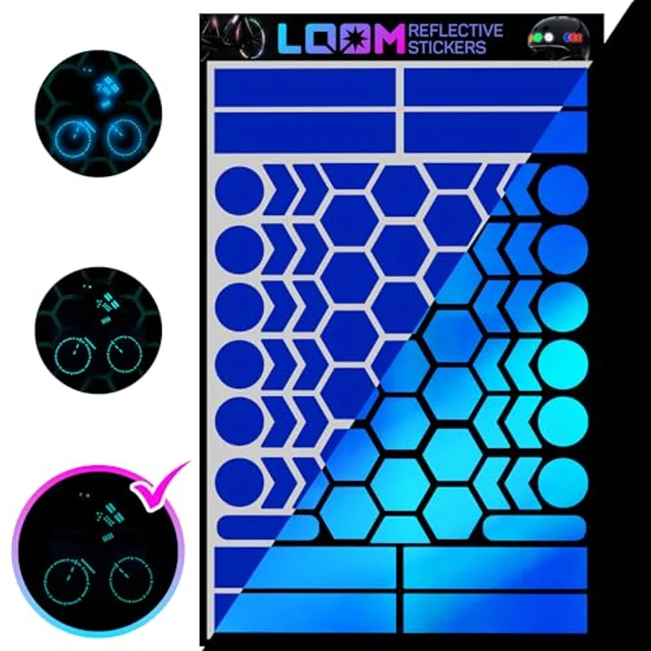 LOOM Fahrrad Reflektoren Aufkleber Set, 67 Stück Engineer Blau, Wasserdicht, German Oralite Qualität, Für Helm, Auto, Anhänger, Schulranzen Kinder