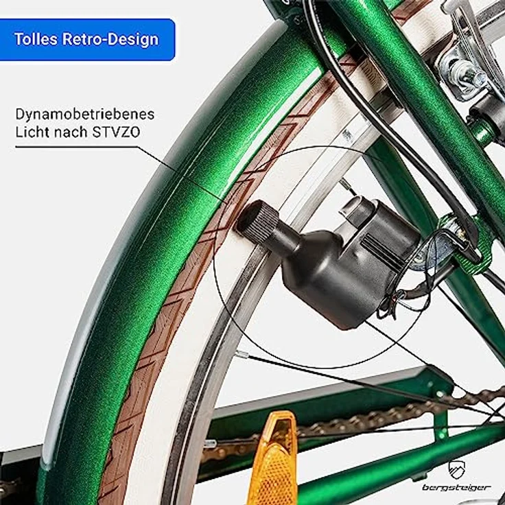 Bergsteiger Marseille 28 Zoll Damenfahrrad, ab 150 cm, Korb aus Rattan, Fahrrad-Licht, Damen-Citybike, Retro-Design, 6 Gang Shimano Tourney, Kettenschaltung (blau) – Bild 4