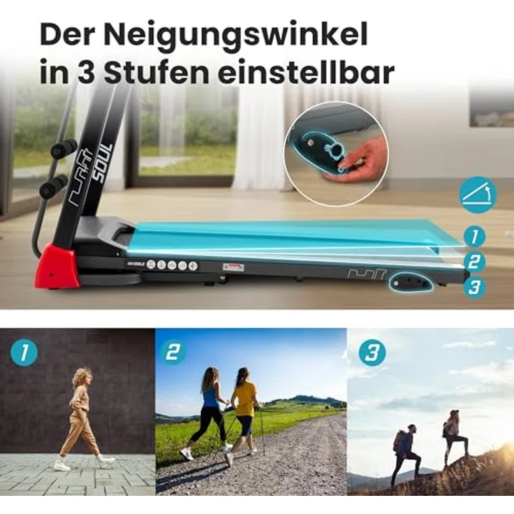 Hop-Sport HS-1200LB Soul - 3in1 Laufband für zuhause inkl. Massagegerät und Sit-Up Station - Laufband klappbar mit LCD-Display, App-Steuerung, 15 Programmen und max. Geschwindigkeit 14km/h – Bild 3