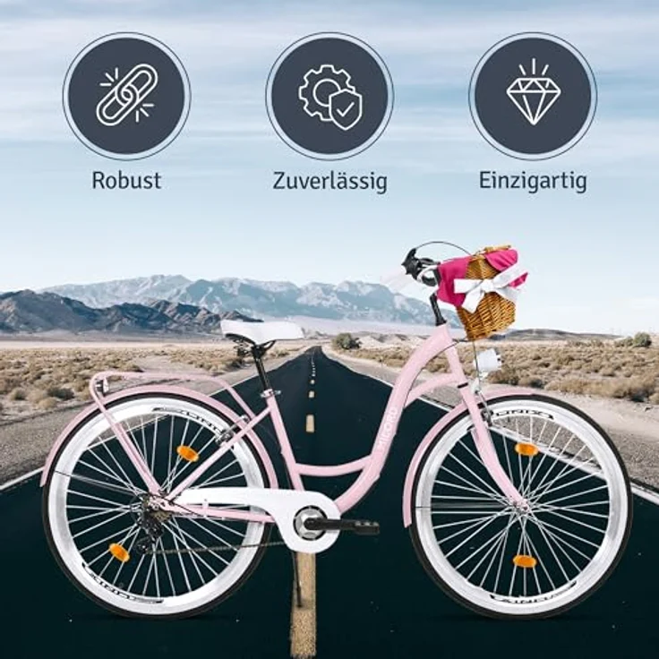 Milordbikes City-Fahrrad, Pink, 46 cm, Aluminiumfelgen, integrierter Träger für Packtaschen – Bild 5